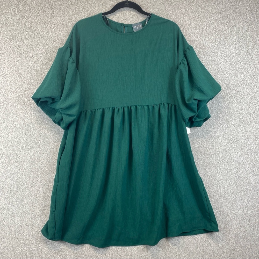 Arula Babydoll Mini Dress Square Neck Puff Sleeve Whimsigoth Size A (1X) Emerald